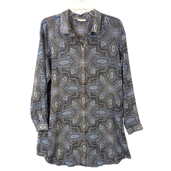 J. Jill Tops - J Jill Women size L Sheer Southwestern Paisley Printed Tunic Top Classic Button